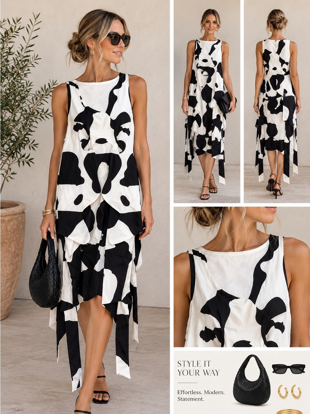 New Burberry Runway Black and White Asymmetrical Abstract Print Dress size 6